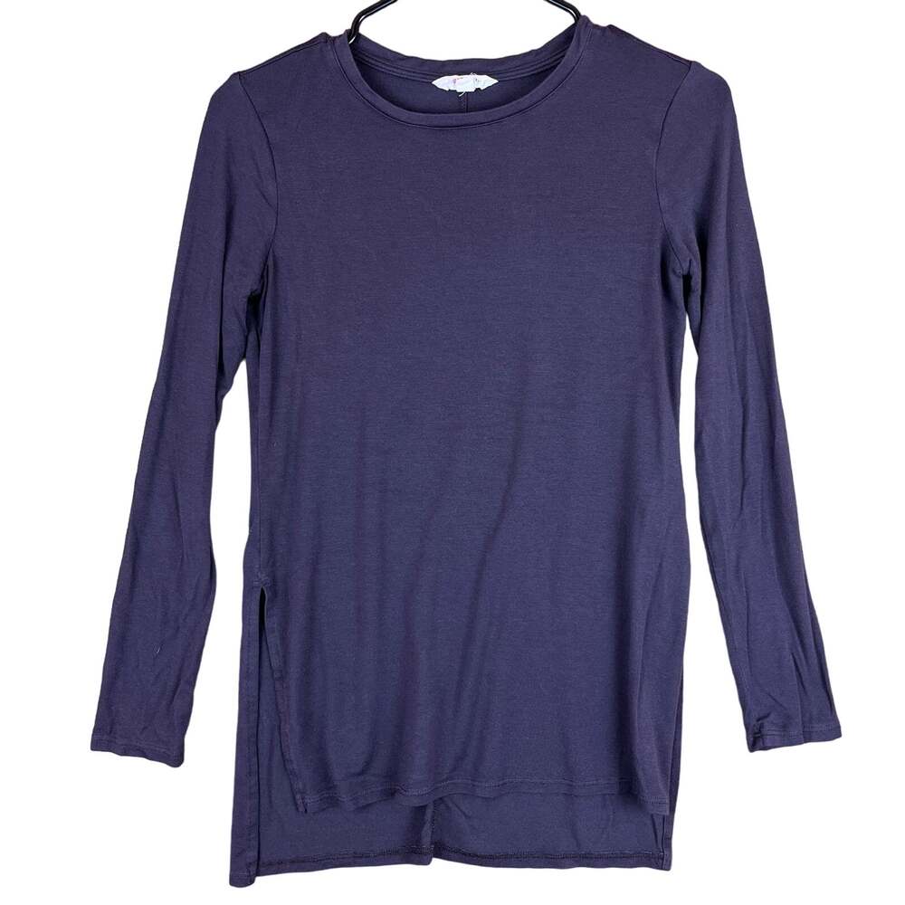 Athleta Womens Shirt Purple Crew Neck Long Sleeve Slit Sides Tunic Modal XXS